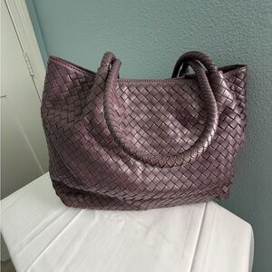 Elegant Leather Woven Purple Tote Bag